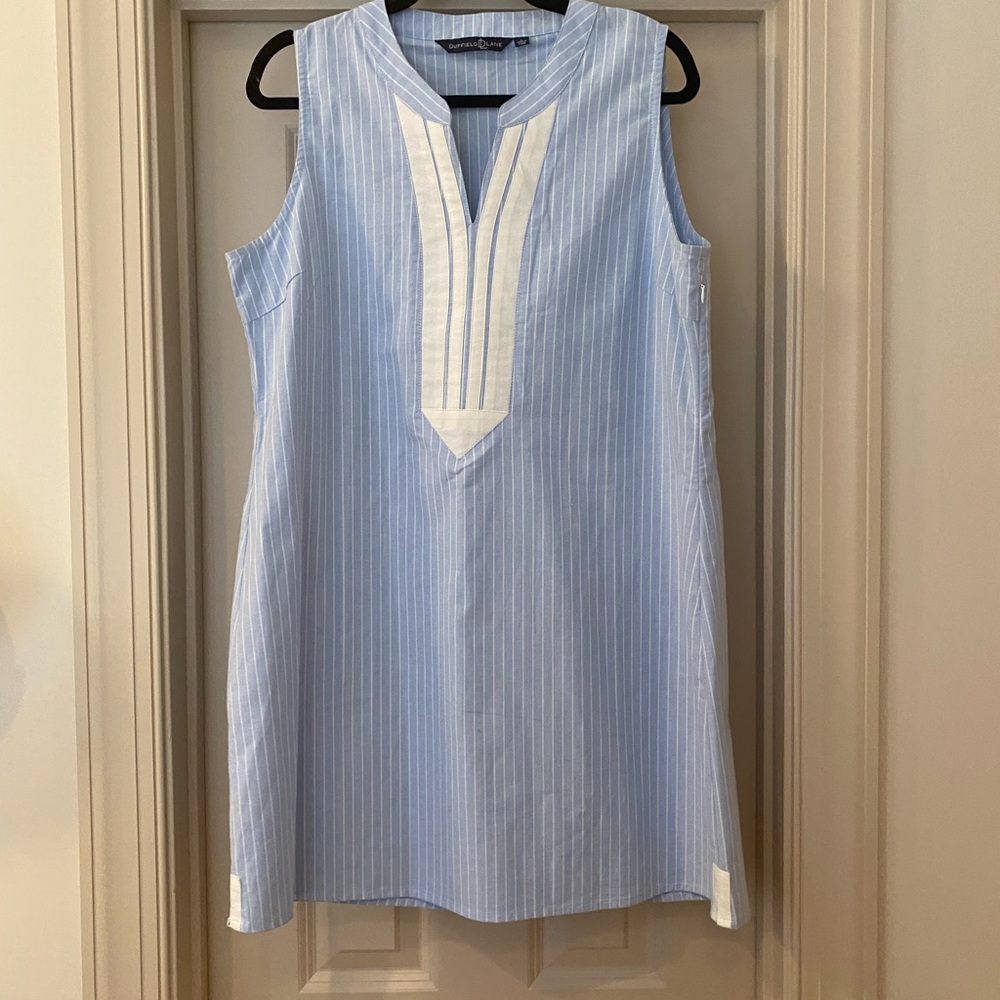 Duffield Lane 100% Cotton Light Blue and White Striped Dress Resort Wear